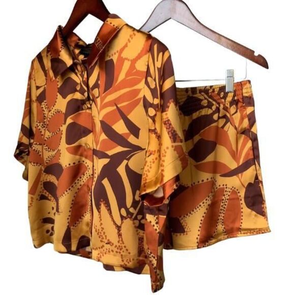 HOUSE OF HARLOW  1960 lounge Satin Leisure Short Set RICH FALL COLORS  sz Small - Picture 11 of 11